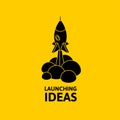 Black rocket and cloud, icon in flat style isolated on yellow background, vector illustration Royalty Free Stock Photo