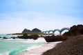 Black rocks beach and Sanxiantai bridge, Taitung, Taiwan.