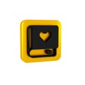 Black Romance book icon isolated on transparent background. Yellow square button.