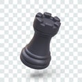 Black rook in tilted position. Realistic game figure, motion effect. Floating chess piece Royalty Free Stock Photo
