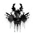 Black Rorschach inkblot with interesting shape on a white background.