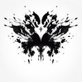 Black Rorschach inkblot with interesting shape on a white background.