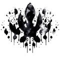 Black Rorschach inkblot with interesting shape on a white background.