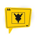 Black Rorschach test icon isolated on white background. Psycho diagnostic inkblot test Rorschach. Yellow speech bubble