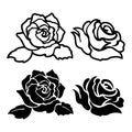 Black rose silhouette. Isolated floral stencil. Outline vinyl decal. Flower tattoo drawing. Contour icon