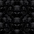 Black Roses Seamless Pattern. Vector Dark Black Floral Background Wallpaper Illustration With Vintage 3d Blossom Roses Flowers, L