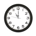 Black round analog wall clock isolated on white background. Royalty Free Stock Photo