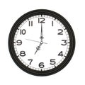 Black round analog wall clock isolated on white background. Royalty Free Stock Photo