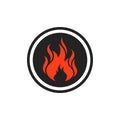 black round badge with orange fire icon Royalty Free Stock Photo