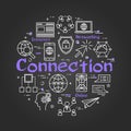 Black round CONNECTION concept with line icons Royalty Free Stock Photo