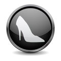 Black round 3d button. High heel shoe sign