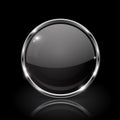 Black round glass button. 3d icon with metal frame Royalty Free Stock Photo