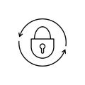 Black round lock reload icon, simple secure key protection flat design vector pictogram, infographic vector for app logo