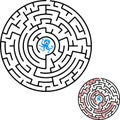 Black round maze. Game for kids. Children s puzzle. Many entrances, one exit. Labyrinth conundrum