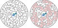 Black round maze. Game for kids. Children s puzzle. Many entrances, one exit. Labyrinth conundrum. Simple flat vector