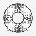 Black round maze. With three ways. Game for kids. Puzzle for children. Labyrinth conundrum. Flat vector illustration isolated on