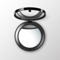 Black Round Pocket Cosmetic Make up Small Mirror on White Background