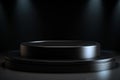 Black round podium on black background. Mock up, 3D Rendering for product presentation Ai Generative
