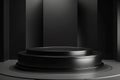 Black round podium on black background. Mock up, 3D Rendering for product presentation Ai Generative