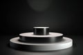 Black round podium on black background. Mock up, 3D Rendering for product presentation Ai Generative