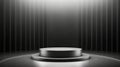 Black round podium on dark background. 3d rendering, mock up. AI Generated Royalty Free Stock Photo