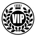 Black round VIP rubber stamp style icon with crown and wreath of Royalty Free Stock Photo