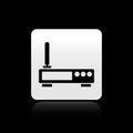 Black Router and wi-fi signal icon isolated on black background. Wireless ethernet modem router. Computer technology