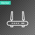 Black Router and wi-fi signal icon isolated on transparent background. Wireless ethernet modem router. Computer