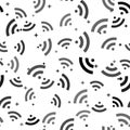 Black RSS icon isolated seamless pattern on white background. Radio signal. RSS feed symbol. Vector Royalty Free Stock Photo