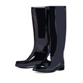 Black rubber boots with white background.