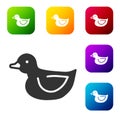 Black Rubber duck icon isolated on white background. Set icons in color square buttons. Vector Royalty Free Stock Photo