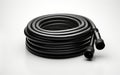 Black Rubber Hose for Watering on a White Background. Generative By Ai
