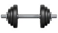 Black rubber metal Dumbbell orthogonal front view. 3d rendering illustration isolated on white background. Gym, fitness