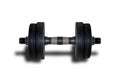 Black rubber metal Dumbbell with shadow. illustration isolated on white background. Gym, fitness and sports equipment symbol Royalty Free Stock Photo