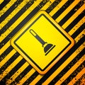 Black Rubber plunger with wooden handle for pipe cleaning icon isolated on yellow background. Toilet plunger. Warning Royalty Free Stock Photo