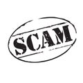 Black rubber stamp and text SCAM. Vector Illustration and banner
