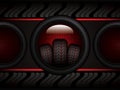 Black rubber tires on red background