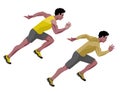 A black runner starts at high speed two isolated figures