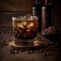 Black Russian Cocktail with Vodka and Coffee Liquor. Homemade Alcoholic Boozy Black Russian drink with coffee beans