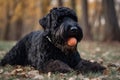 black russian terrier with a ball in the autumn park. Ai generated Royalty Free Stock Photo