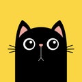 Black sad cat head face silhouette icon. Cute cartoon funny baby character. Kitten with big eyes. Pink ears, nose. Funny kawaii Royalty Free Stock Photo
