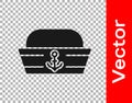 Black Sailor hat icon isolated on transparent background. Vector