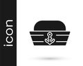 Black Sailor hat icon isolated on white background. Vector Royalty Free Stock Photo