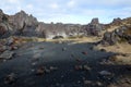 Black Sand Beach on Dritvik Beach in Iceland Royalty Free Stock Photo