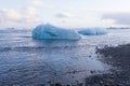 Black sand beach and Ice breaking from iceberg