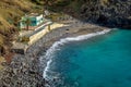 Black sand beach Prainha. Madeira island. Royalty Free Stock Photo