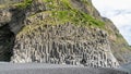 The black sand beach of Reynisfjara and the basalt columns in the southern coast of Iceland