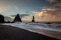 The black sand beach of Reynisfjara and basalt rock formations Troll toes in the southern coast of Iceland Royalty Free Stock Photo