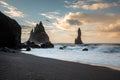 The black sand beach of Reynisfjara and basalt rock formations Troll toes in the southern coast of Iceland Royalty Free Stock Photo