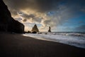 The black sand beach of Reynisfjara and basalt rock formations Troll toes in the southern coast of Iceland Royalty Free Stock Photo